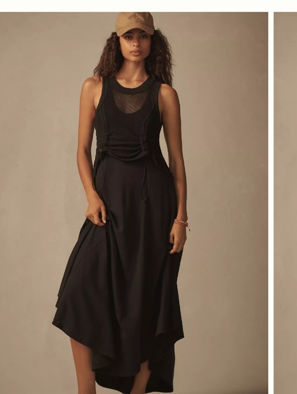 Anthropologie Black Mesh-Paneled High-Low Dress